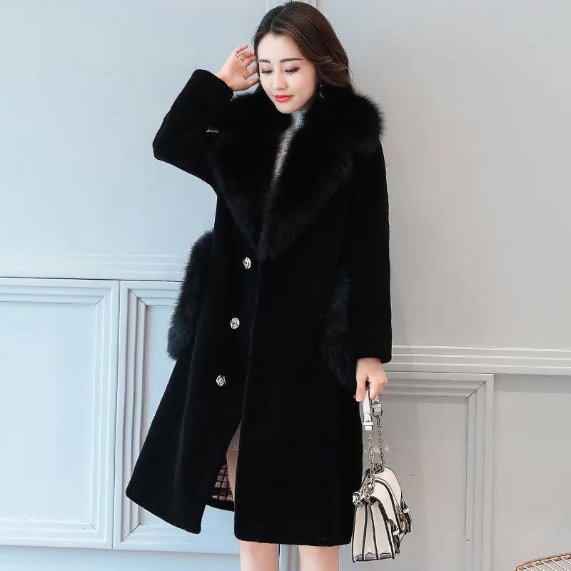 Fur Fox High Imitation Collar Coats Thick Wool Winter Jacket Women Warm Fur Coat Slim Female Jackets Abrigo Mujer WXF435