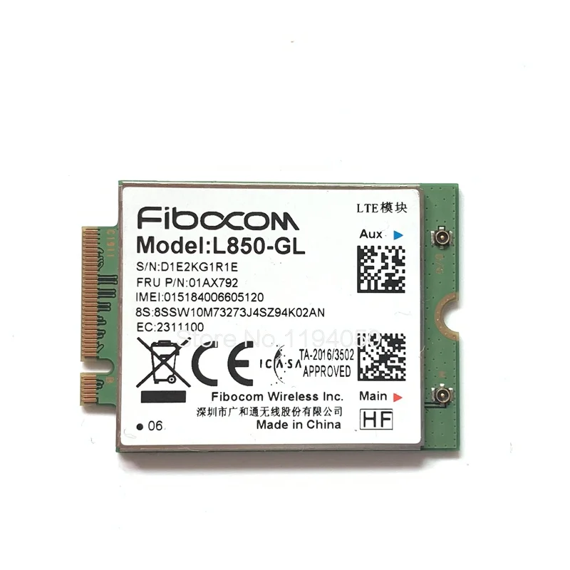 Wdxun L850gl Fibocom L850-GL L850 01ax792 Voor X1 Carbon 6th X280 T480 T 480S X1 Yoga 3e 4e T490 T 490S T580 L580 P52 A485 Kaart