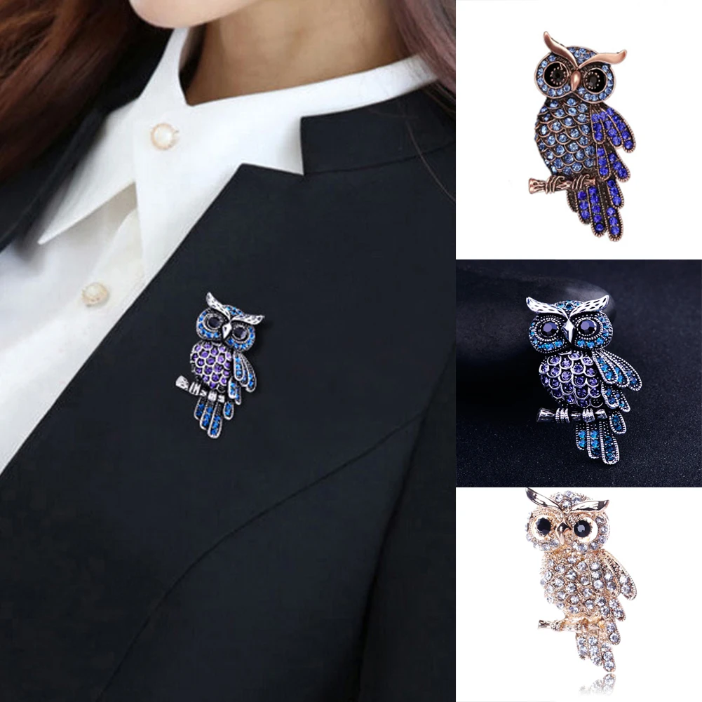 Fashion Delicate Owl Brooches Korean Trendy Zinc Alloy Imitation Rhinestone Blue Brooch Badge Pin Women Gifts Accessories