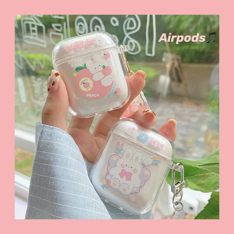 Cute Rabbit Case for Airpods 2 1 pro Cover Cartoon Earphone Case Transparent Capa for Airpod Headphones Case with Ornament