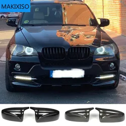 2pcs Side Wing Rearview modified car styling Bright black Carbon Fiber Pattern Mirror Cover caps For BMW X5 E70 X6 E71 2008-2013