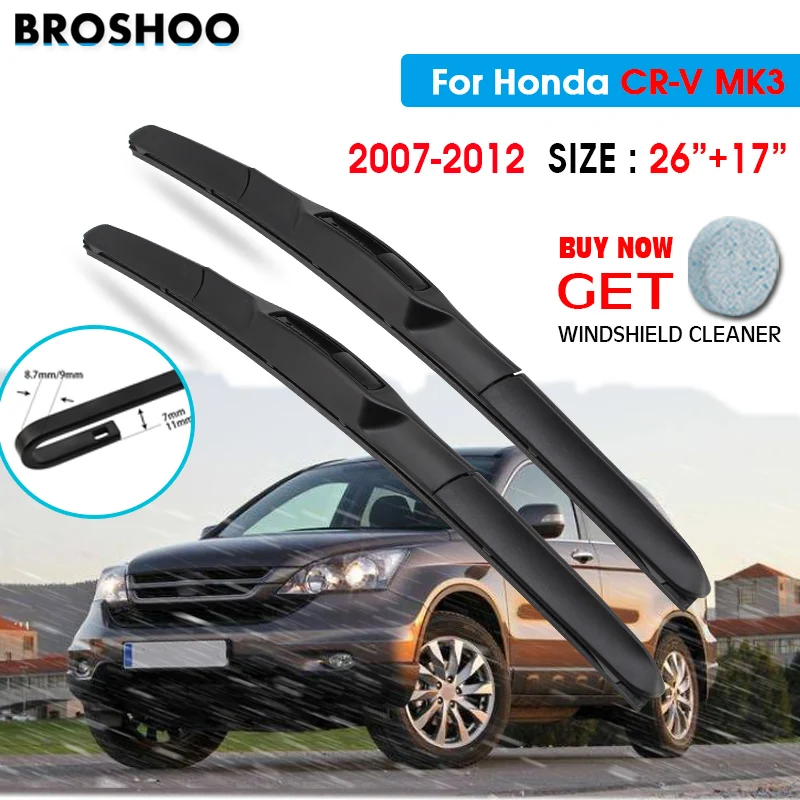 

Car Wiper Blade For Honda CR-V MK3 26"+17" 2007-2012 Auto Windscreen Windshield Wipers Blades Window Wash Fit U Hook Arms