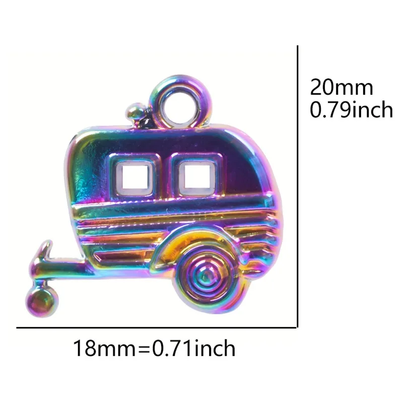 10PCS Rainbow Color Recreational Vehicle Car Pendant Alloy Charms Accessories For Jewelry Crafts DIY Metal Wholesale Bulk