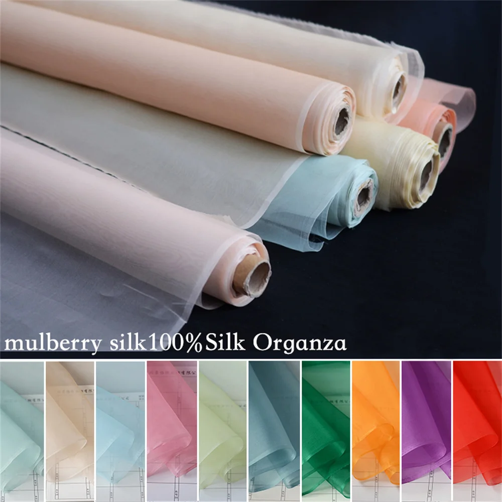 100% Mulberry Silk Organza,Width 44 Inches, Thickness 5mm, Solid Color Pure Silk Fabric for Wedding DIY Sewing By The Meter