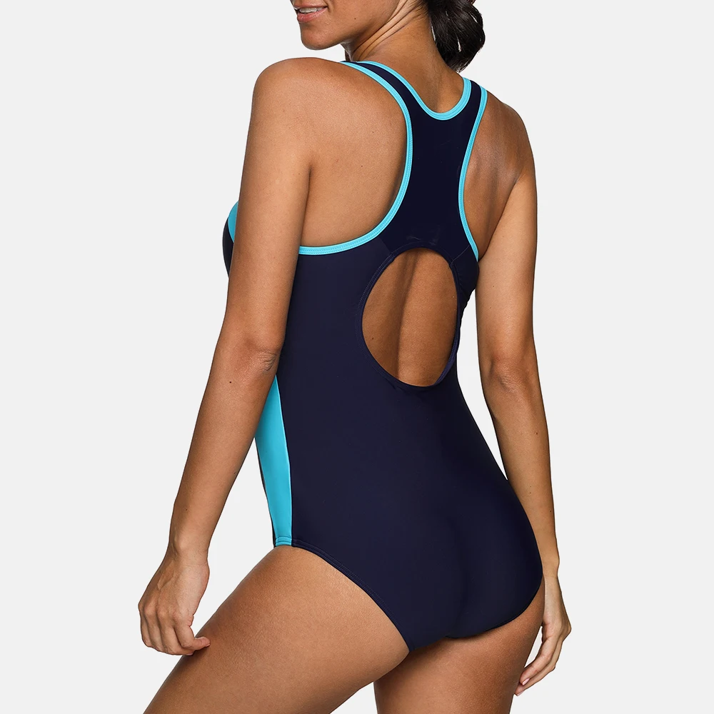 Anfilia costumi da bagno sportivi da donna One Piece costumi da bagno sportivi Colorblock costumi da bagno Open Back Boyshort Patchwork Training