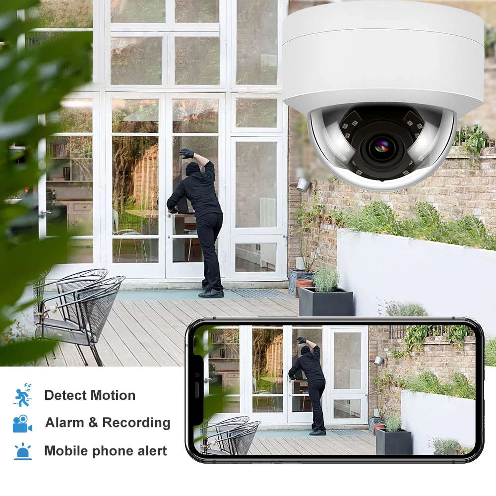 UniLook 4K 8MP Dome Outdoor Security Camera POE H.265 CCTV IP Camera Built In Microphone Hikvision Compatible IP 66 IR 30m P2P