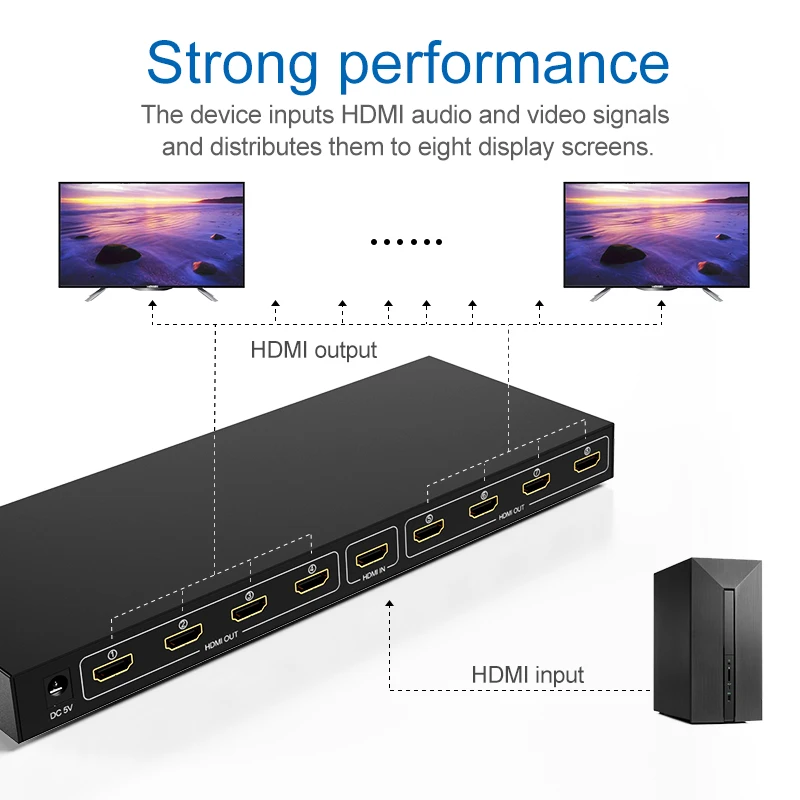 1 em 8 para fora hdmi-divisor compatível 4k 3d 1080p 1x8 hdmi-switcher de vídeo compatível kvm para hdtv dvd ps3 ps4 xbox