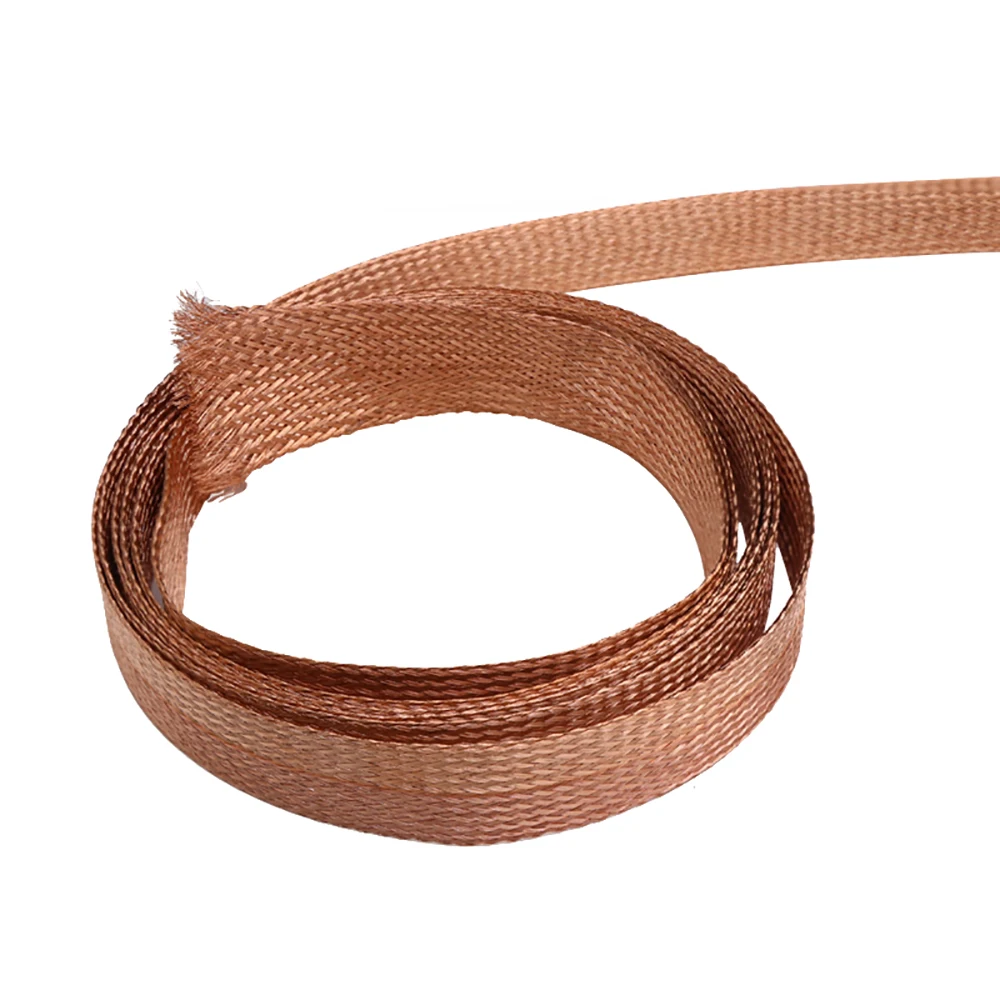 1M 5M 10M Pure Copper Braid Knitted Mesh Anti-interference 2mm/4mm/6mm/8mm/12mm/14mm/18mm/25mm Lead Wire Flexibility Cable Flat