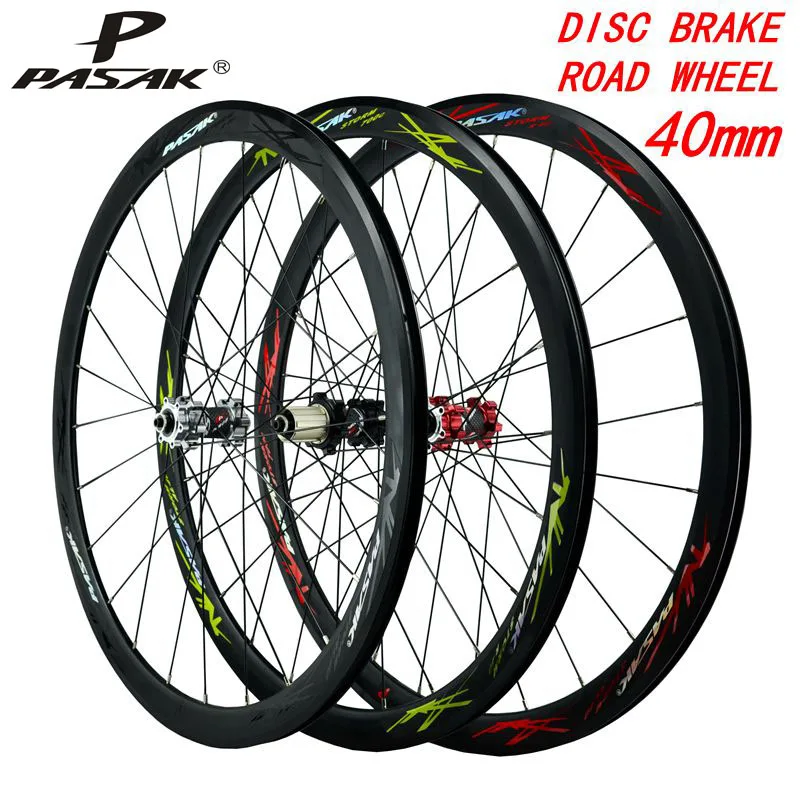 

700C disc brake bicycles wheel road bike wheeles alloy 40mm Clincher 6-bolt lock hub 9mmQR100/135 Aluminum RIM draw the spokes