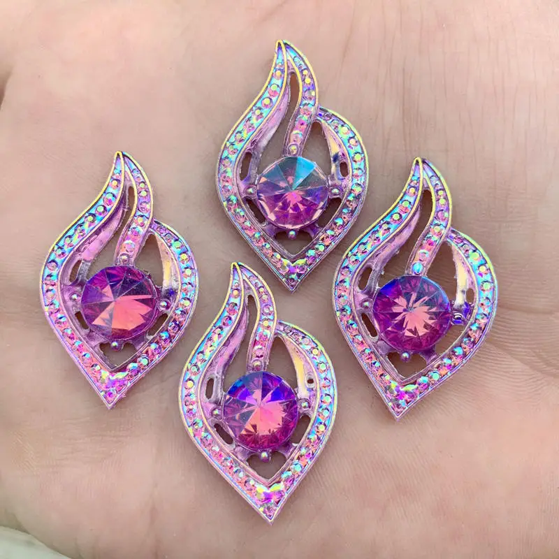 10pcs 21*34mm Leaves shape Sew on rhinestones flatback resin crystals accessory gemstone strass loose beads -S411