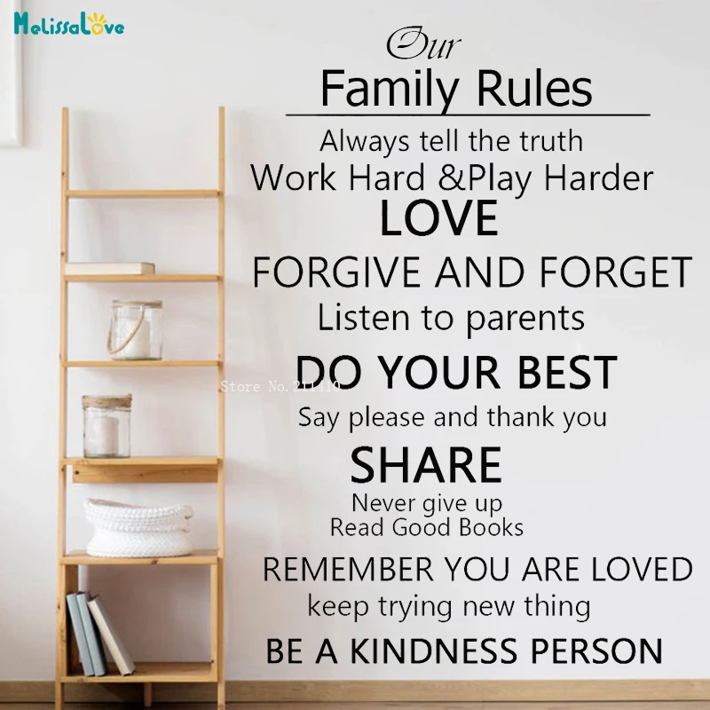 Our Family Rules Wall Quote Decals Home Love Do Your Best Art Vinyl Floor Stairs Stickers Words Decor Vinilos Parede YT4783