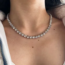 YWZIXLN Boho Charm Bling White Crystal Square Chain Fashion Choker Necklaces Bijoux For Women Elegant Choker Jewelry N0112
