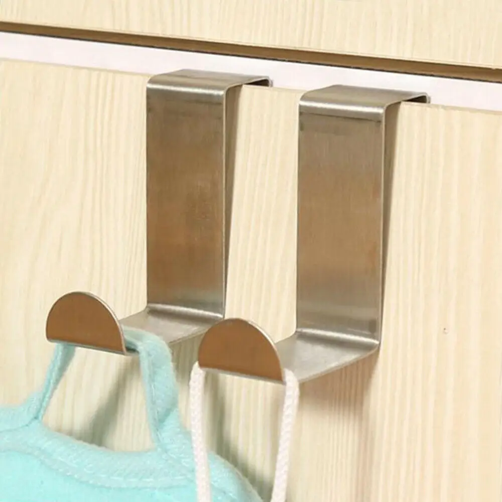 2Pcs Stainless Steel Door Hooks Kitchen Cabinet Hanger for Bathroom Towel Coat Clothes Z Shape Hooks Rack