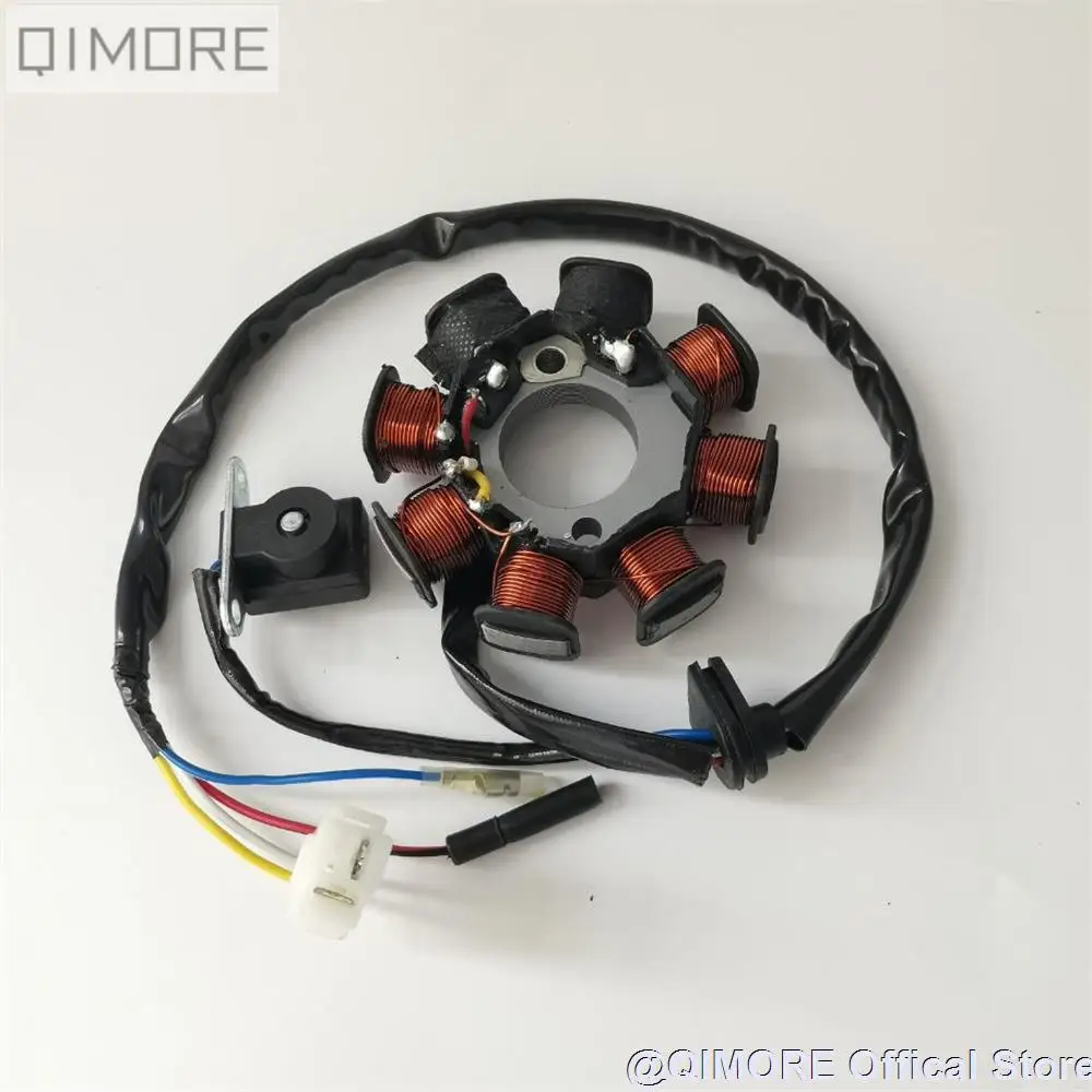 8-pole 4-wire Dual Ignition Magneto Stator for 4 stroke Scooter Moped ATV QUAD Go Kart 139QMB 1P39QMB GY6 50 60 80 cc