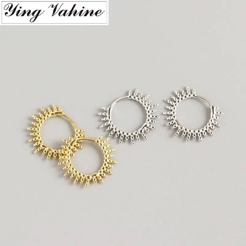 ying Vahine 100% 925 Sterling Silver Small Beads Geometric Round Hoop Earrings for Women