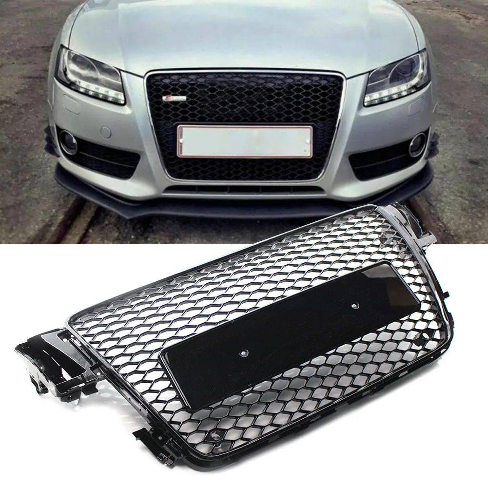 RS5 Style Car Front Bumper Grille Honeycomb Sport Styling Mesh Hex Grill Black ABS For AUDI A5 B8 S5 8T 2008 2009 2010 2011 2012