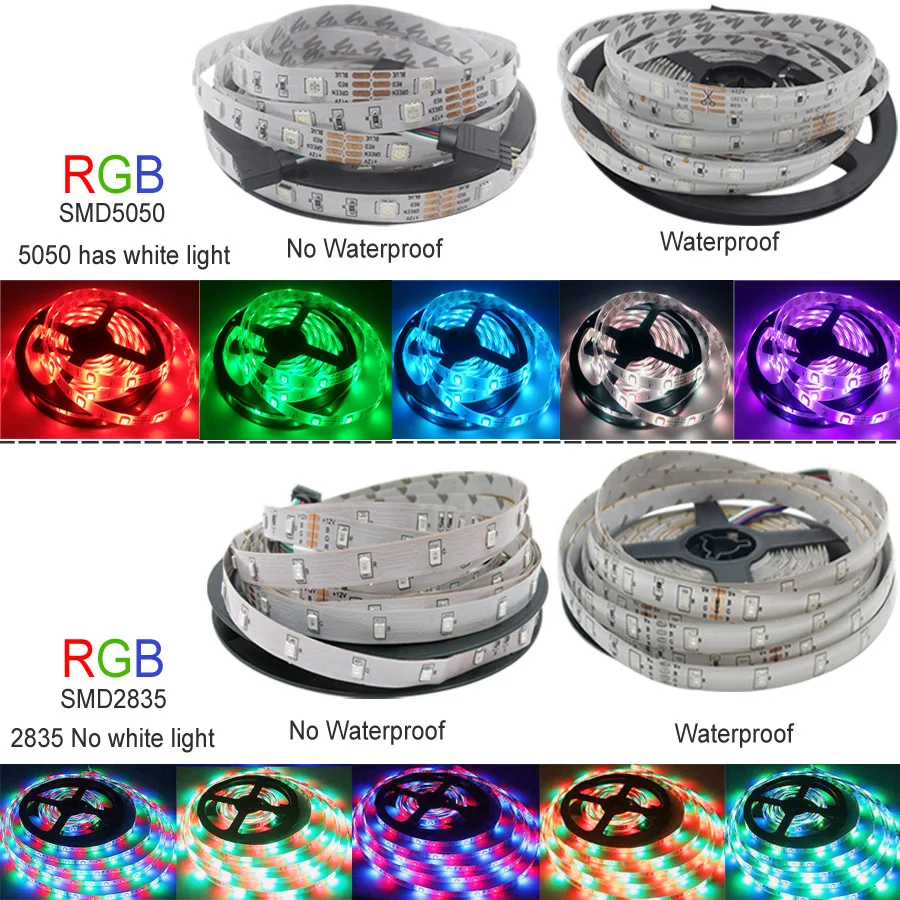 Tira de luces LED con Control IR, cinta Flexible resistente al agua, con Bluetooth, DC 12V, enchufe estadounidense y europeo, 5M, 10M, 15M, RGB 5050