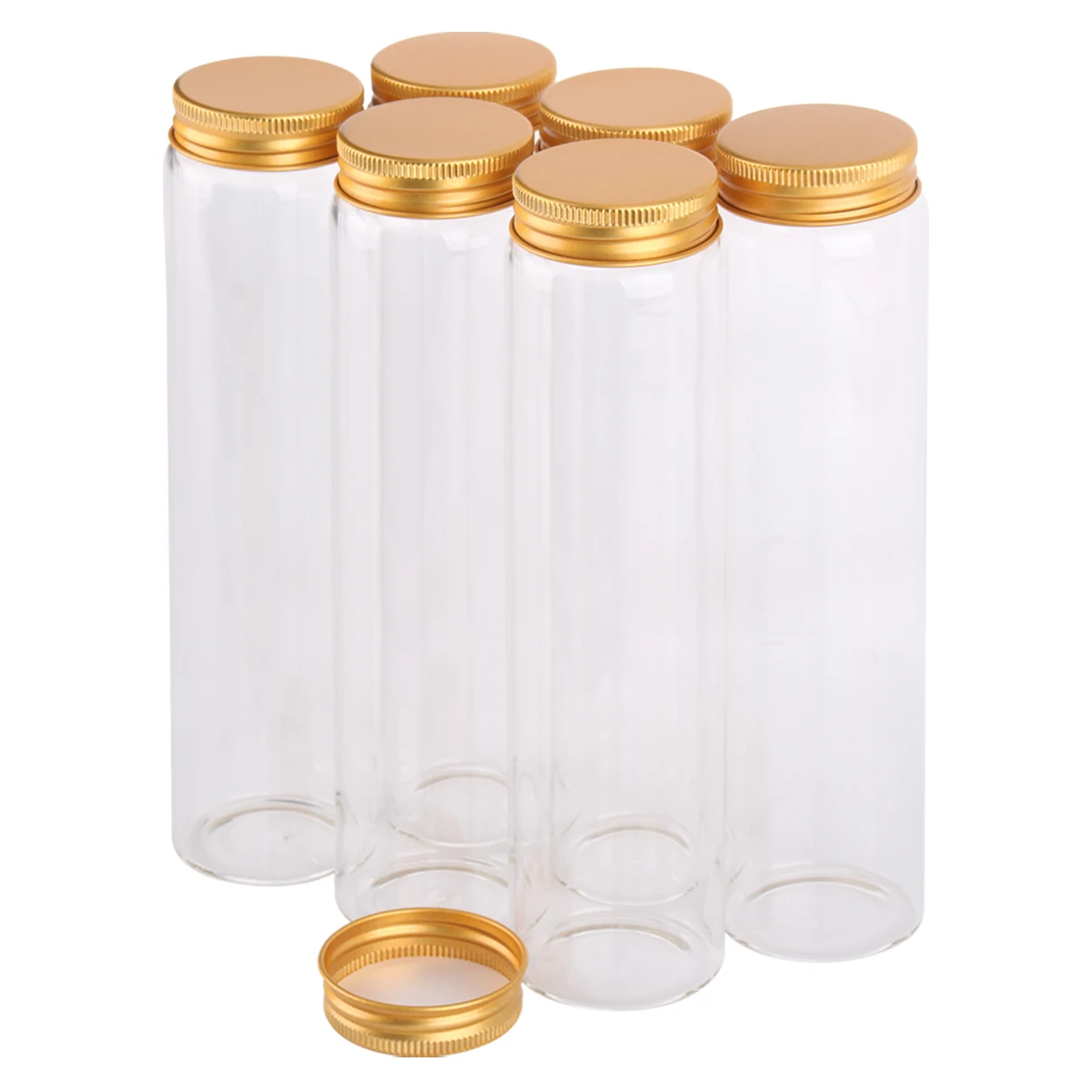 6pcs 200ml 47*150mm Glass Empty Bottles With Golden Aluminum Caps Decorative Storage Bottles Pill Cointainer For Art Crafts