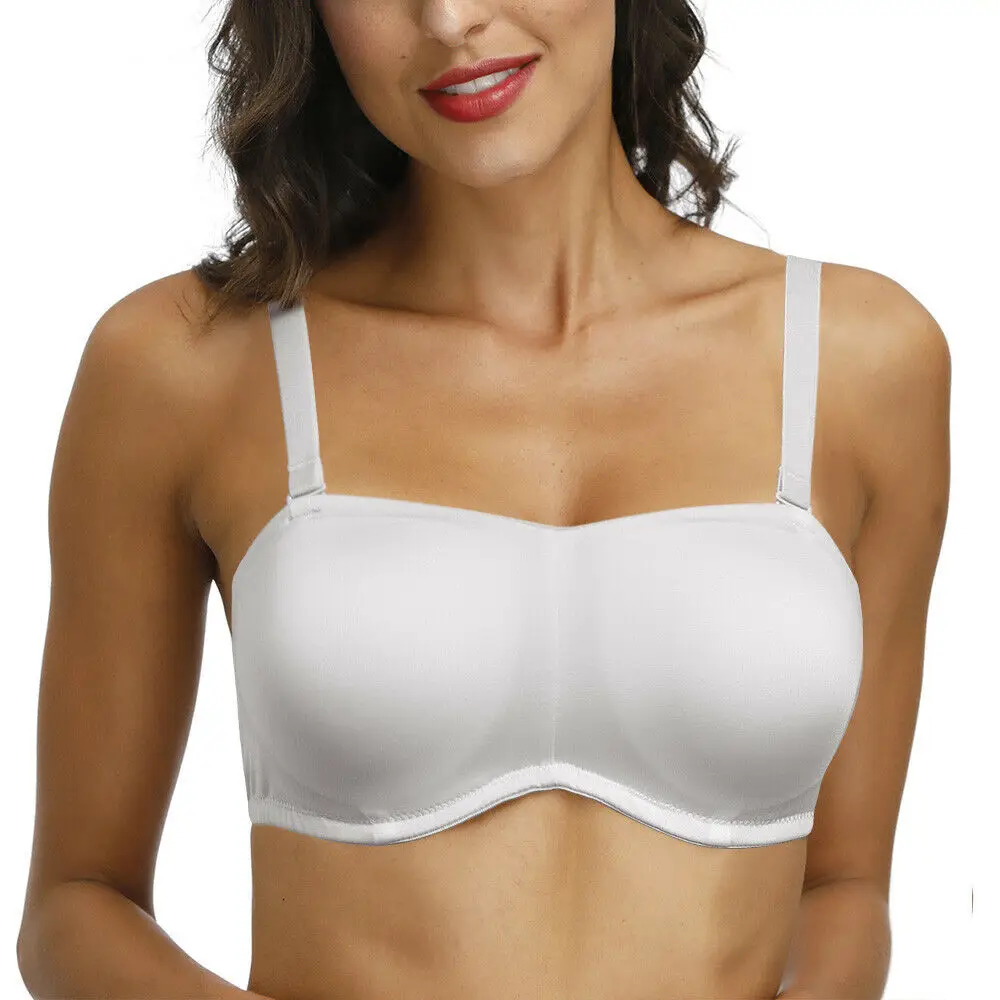 New White Soft Strapless Bras Adjusted Silicone Strength Quality Bra Padded Bone A B C D DD DDD E F G 32 34 36 38 40 42 44 46 48