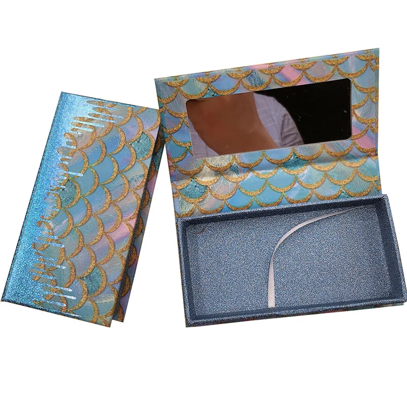 

Wholesale Mermaid Eyelash Packaging Box with Mirror Lash Boxes Packaging Faux Cils 25mm Mink Eyelashes Lashes Cases Bulk