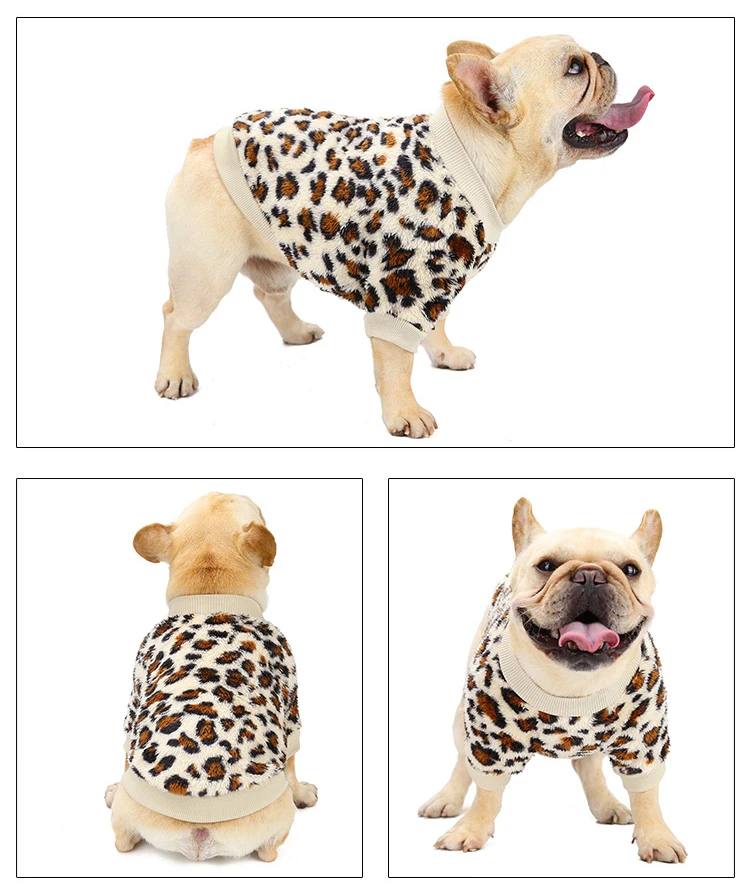 Elastic Dog Clothes Warm Dogs Clothes Pet Clothing Leopard Print Hoodies Sweater for French Bulldog Chihuahua York Clothing