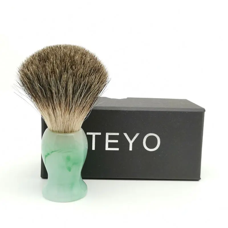 

TEYO Emerald Green Pattern Resin Handle Shaving Brush of Pure Badger Hair with Gift Box for Safety Razor