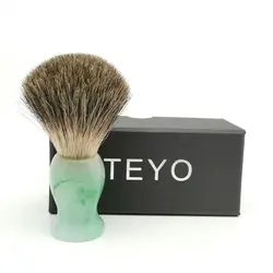 TEYO Emerald Green Pattern Resin Handle Shaving Brush of Pure Badger Hair with Gift Box for Safety Razor