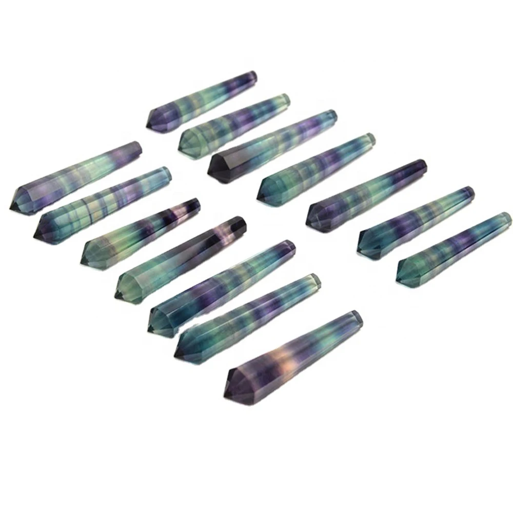 Natural Rainbow Fluorite  Vogel Style Wand Point Quartz Inspired Spiritual Energy Healing Crystal Faceted Point DIY Pendant