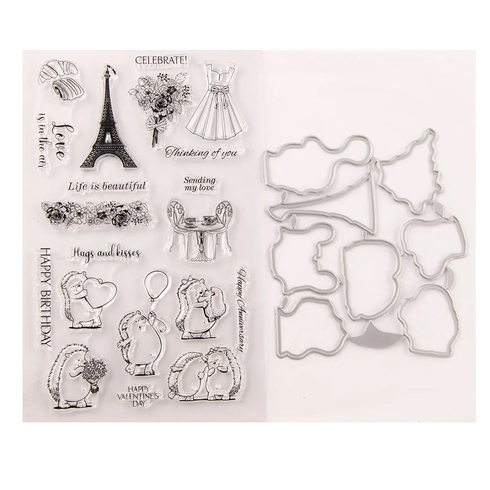 

Iron Tower Hedgehog Clear transparent Silicone Stamps and Dies DiY metal Carbon Steel for Happy Birthday scrapbook photo Album