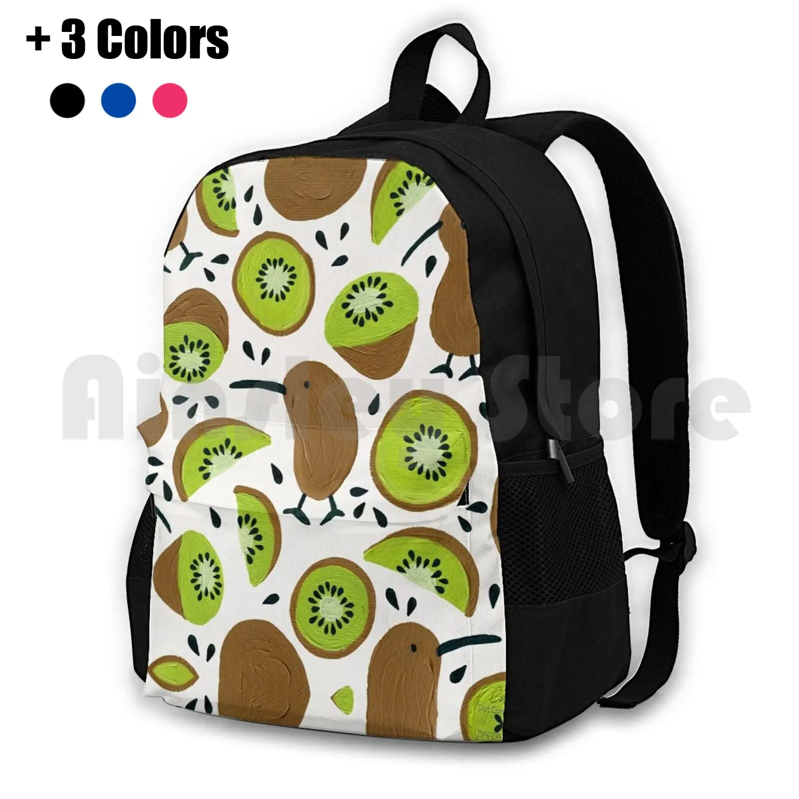 Kiwis & Kiwis Outdoor Hiking Backpack Riding Climbing Sports Bag Kiwi Kiwi Bird Fruit New Zealand Pattern Green Acrylic Catcoq