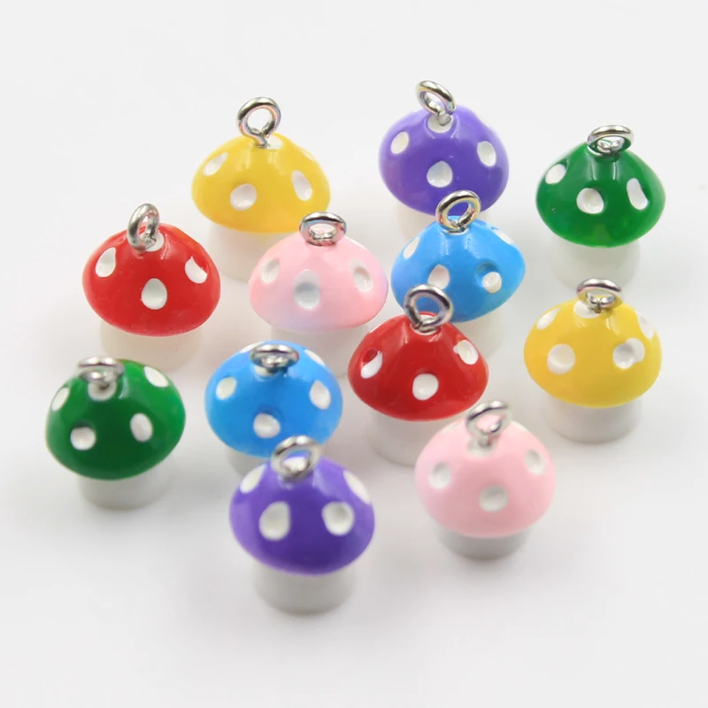 15pcs Charms Colorful Lovely 3D Mushroom 16x12x12mm Pendants Crafts Making Findings Handmade Jewelry DIY For Earrings Necklace