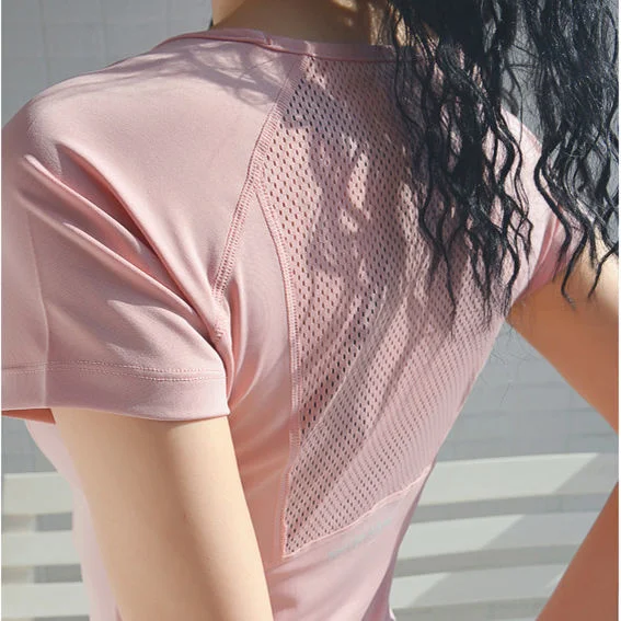 Yoga Crop Top Splicing Sports Short Sleeve Women's Elastic Running T-shirt Yoga Top Top Deportivo Mujer Camisetas