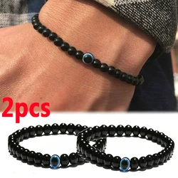 Turkish Evil Eyes Bracelet Black Natural Stone Beads Obsidian Men Braslet for Women Men Yoga Hand Jewelry Accessories 1/3Pcs