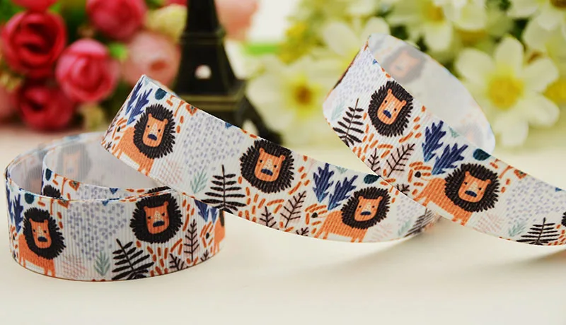 22mm 25mm 38mm 75mm Lion Cartoon pattern printed Grosgrain Ribbon party decoration 10 Yards X-04082