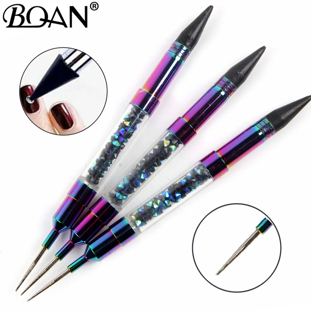 BQAN 1 PCS Rose Gold Dual-ended Nail Dotting Pen Crystal Beads Handle Rhinestone Studs Picker Wax Pencil Manicure Nail Art Tool