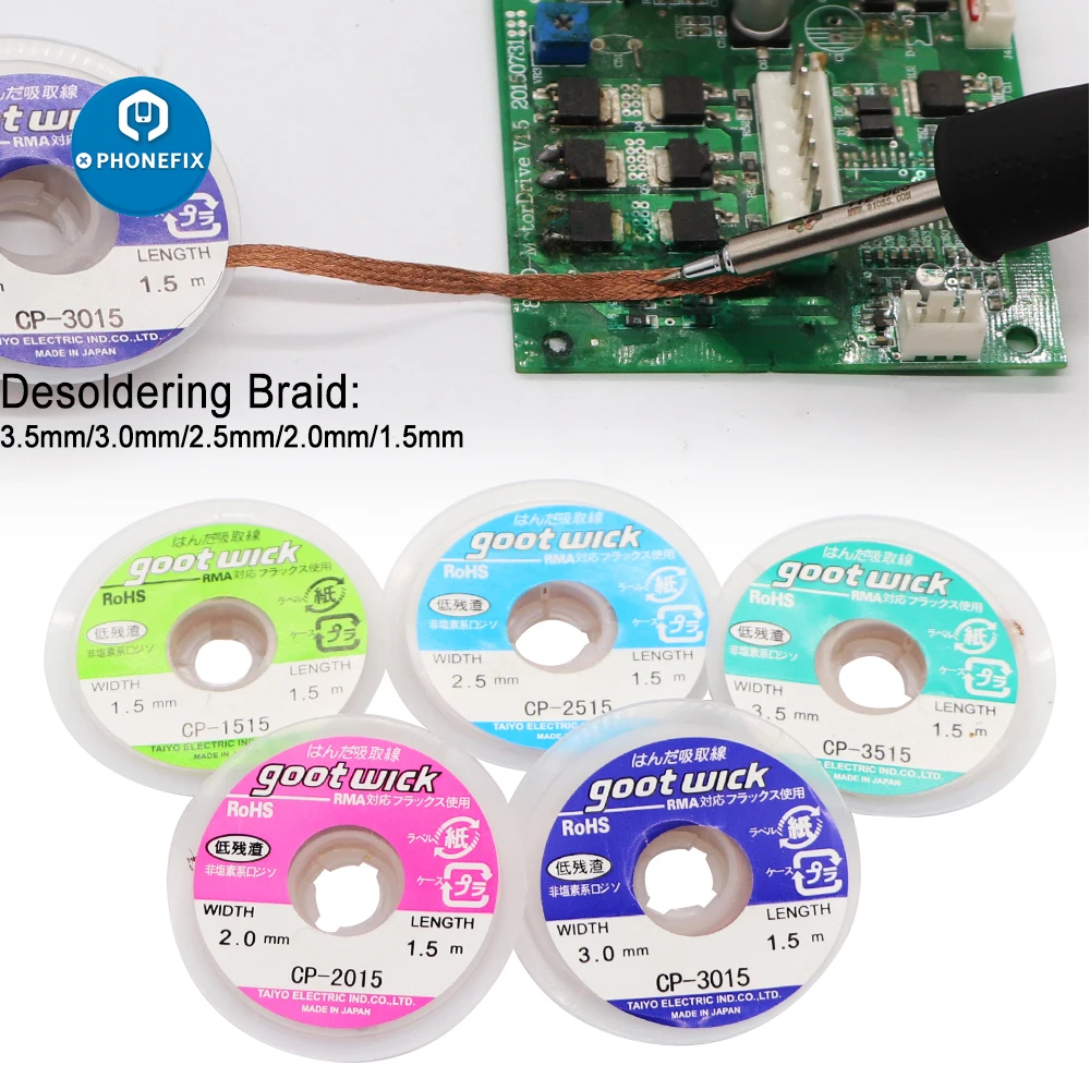 Bga desoldering trança 1.5mm 2mm 2.5mm 3mm 3.5mm 1.5m fio de pavio para reparar pcb bga precisão trabalho solda remover ferramenta