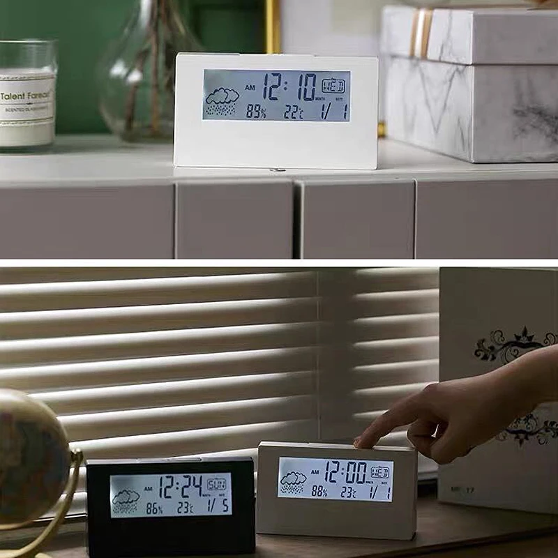 Creativo semplice meteo multifunzionale luminoso sveglia dormitorio muto studente bambini ragazze regalo carino piccola sveglia
