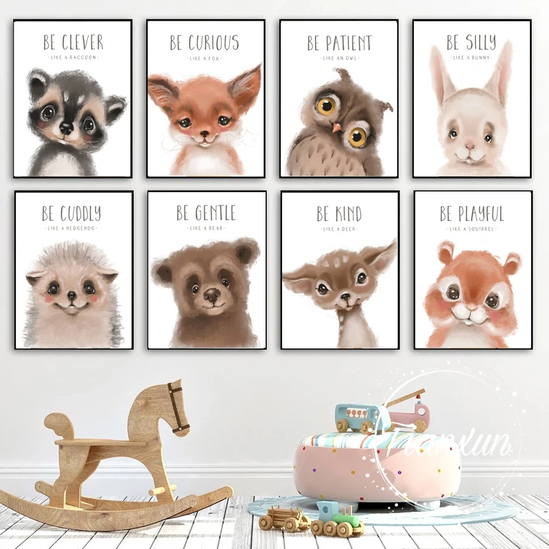 Rabbit Fox Owl Cubs Hedgehog  Nursery Wall Art Canvas Painting Nordic Posters And Prints Wall Pictures Baby Kids Room Decor