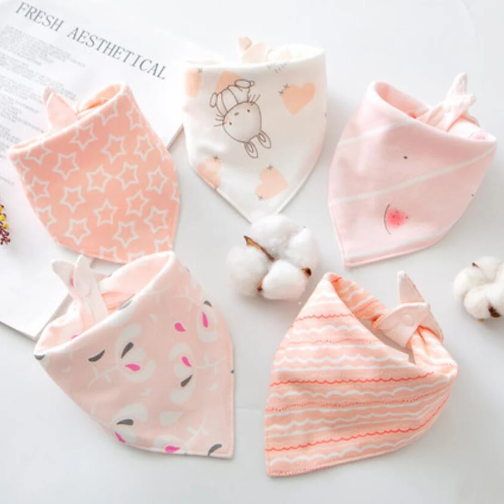 5 Pieces Baby Bibs Cotton Triange Scarf Infant Eating Food Burp Cloth Saliva Towel Bandana Bibs Newborn Stuff For Boy Girl