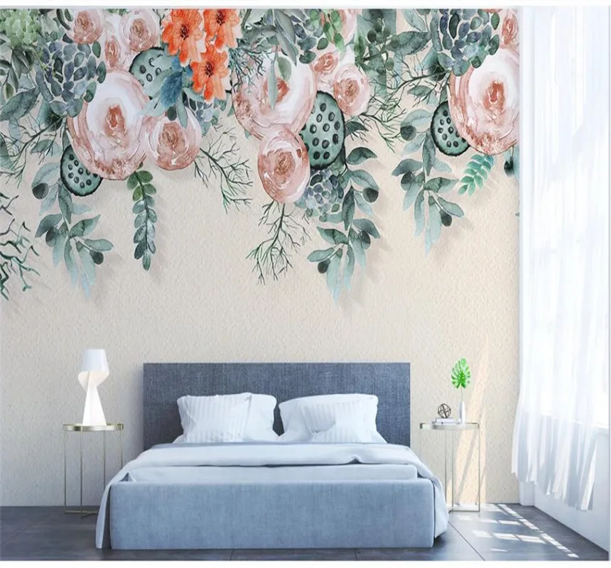 

Xuesu American hand painted rose flower vine modern background wall wallpaper custom 8D waterproof wall cloth