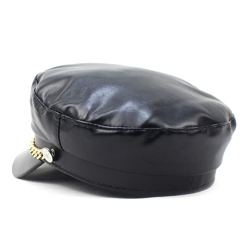 2022 Leather Girl and Women Solid Beret Octagonal Cap Autumn and Winter Painter Hat 17