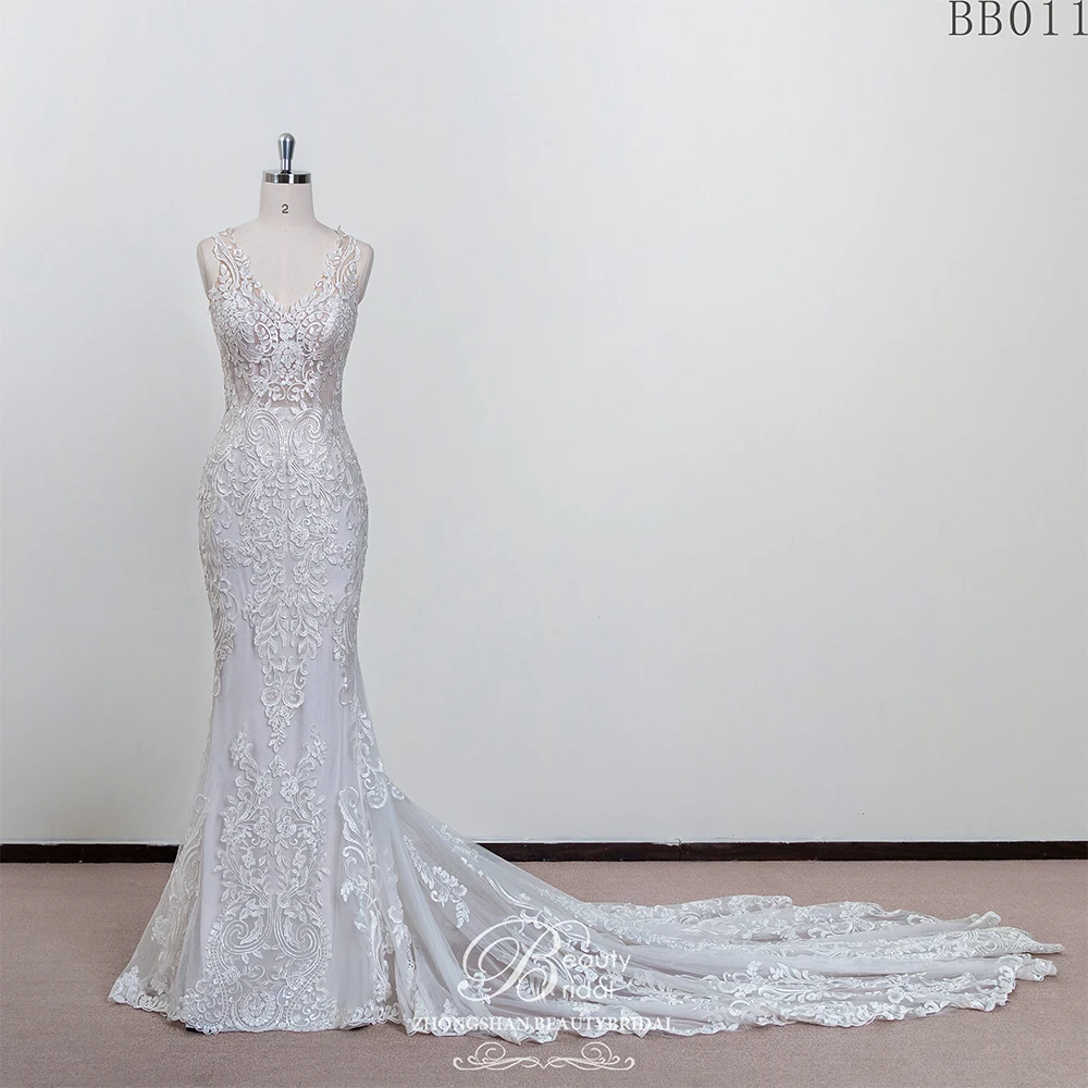

Party dress 100% Real Photos Luxury Wedding Dresses Royal Train Flowers Mermaid and Japanes lace with sweet Vestido BB011