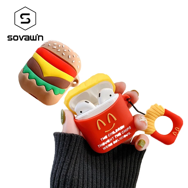 Mini Soft Silicone Case For Apple Airpods Bluetooth Wireless Earphone Protective Bag Skin Shockproof Hamburger Charger Box Cover