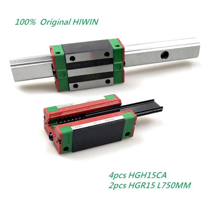 

2pcs 100% Genuine Hiwin Linear guide HGR15 -750mm + 4pcs HGH15CA linear carriage block