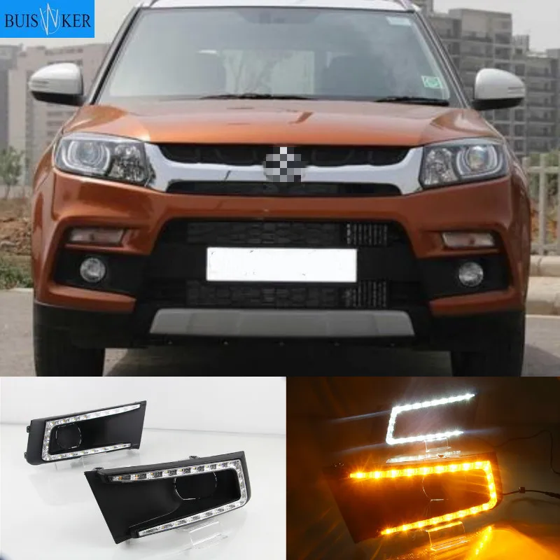 for SUZUKI Vitara brezza 2015 - 2017 LED DRL Daytime Running Lights Daylight with yellow turn signal Styling light