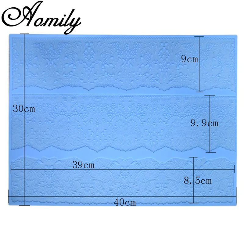 Aomily 3 in 1 Exquisite Flowers Shaped Lace Silicone Mold Wedding Cake Flower Border Decoration Fondant Cake Surround Baking Mat