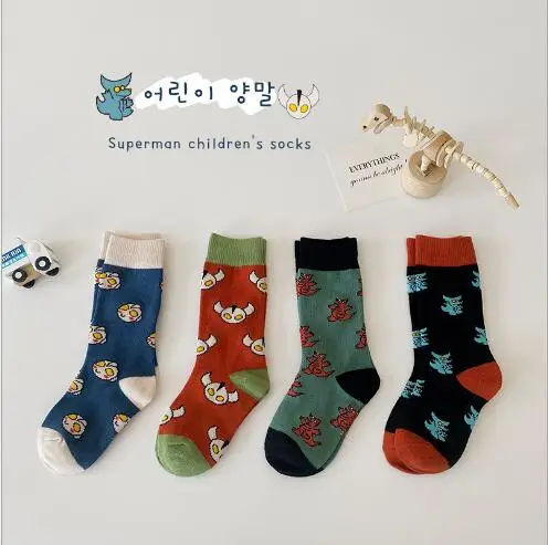 4Pairs Pack 1-8 Year Autumn cute cotton color matching kids children  boy socks