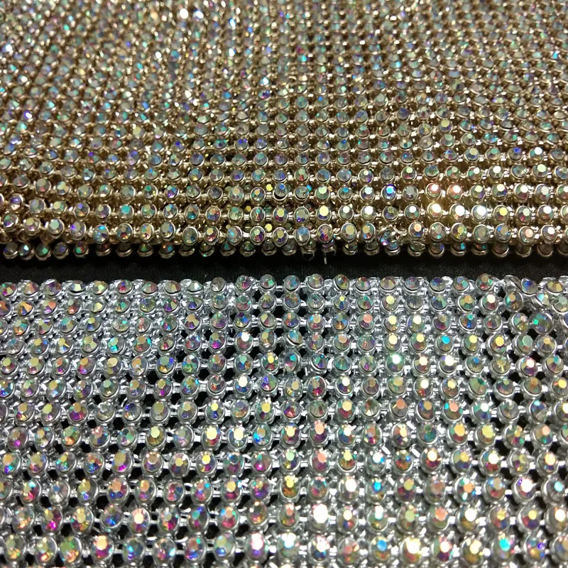 ZY Bling Bling Chunky Glitter Silver AB Rhinestone Metal Mesh Fabric Metallic cloth Metal Sequin Sequined Fabric Home Decoration