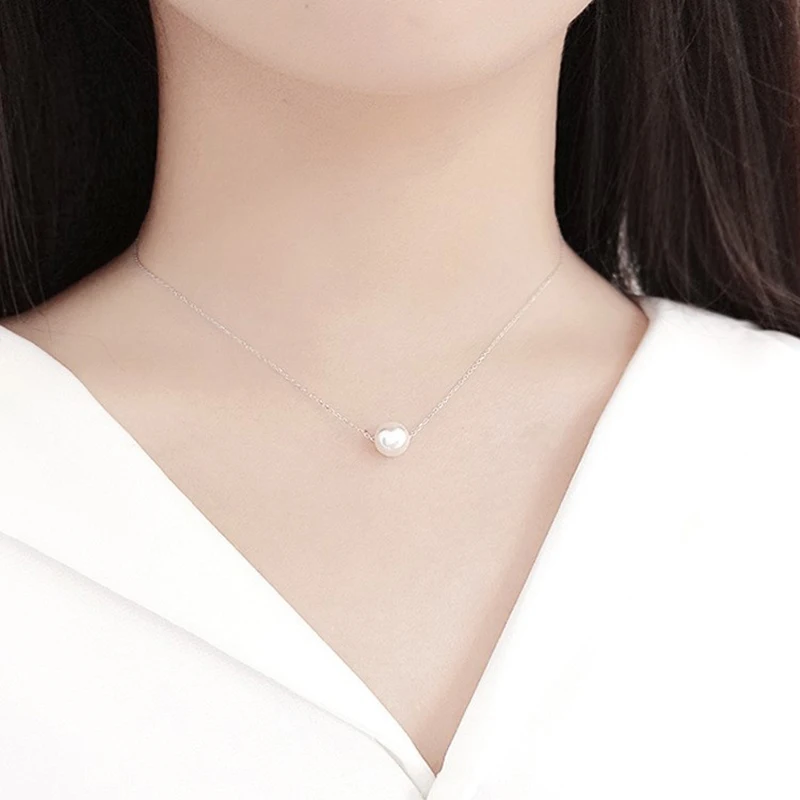 YIZIZAI Genuine 925 Sterling Silver Simple Korean Natural Freshwater Pearl Necklace Pendant Women\'s High Quality Jewelry Gift