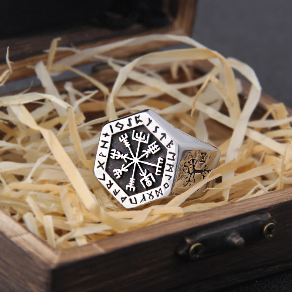 Viking Compass Stainless Steel Statement Ring for Men